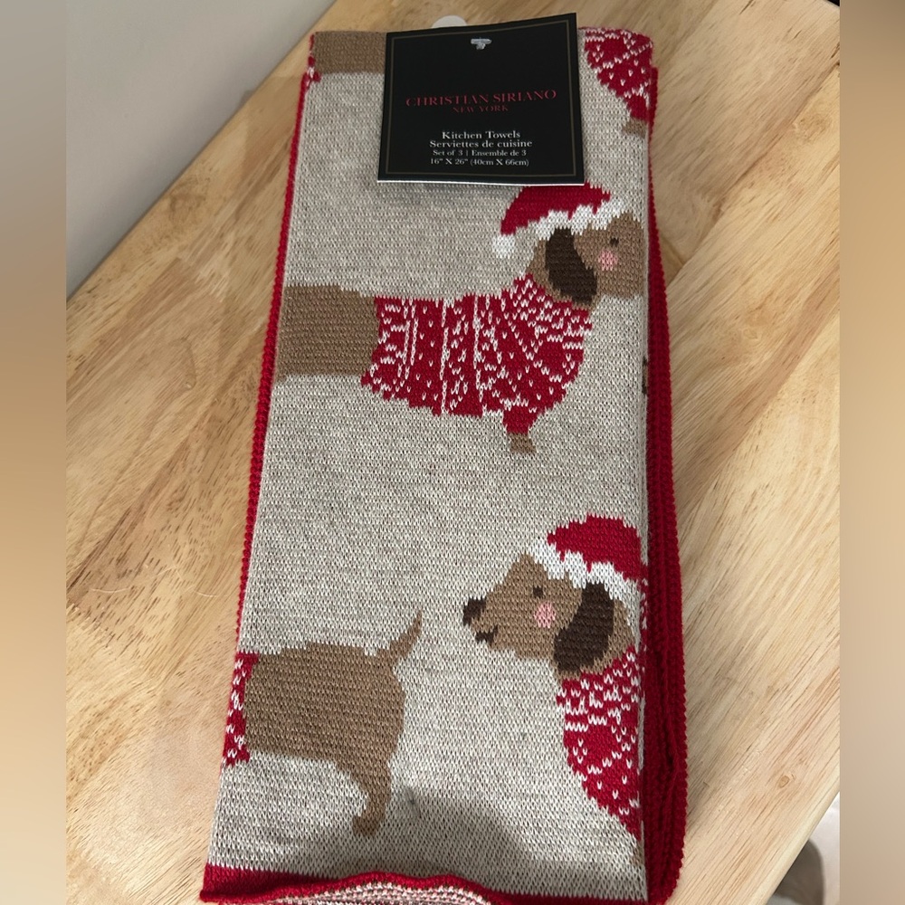 Christian Siriano Christmas Dachshund’s in Sweaters Kitchen Towels Doxie
